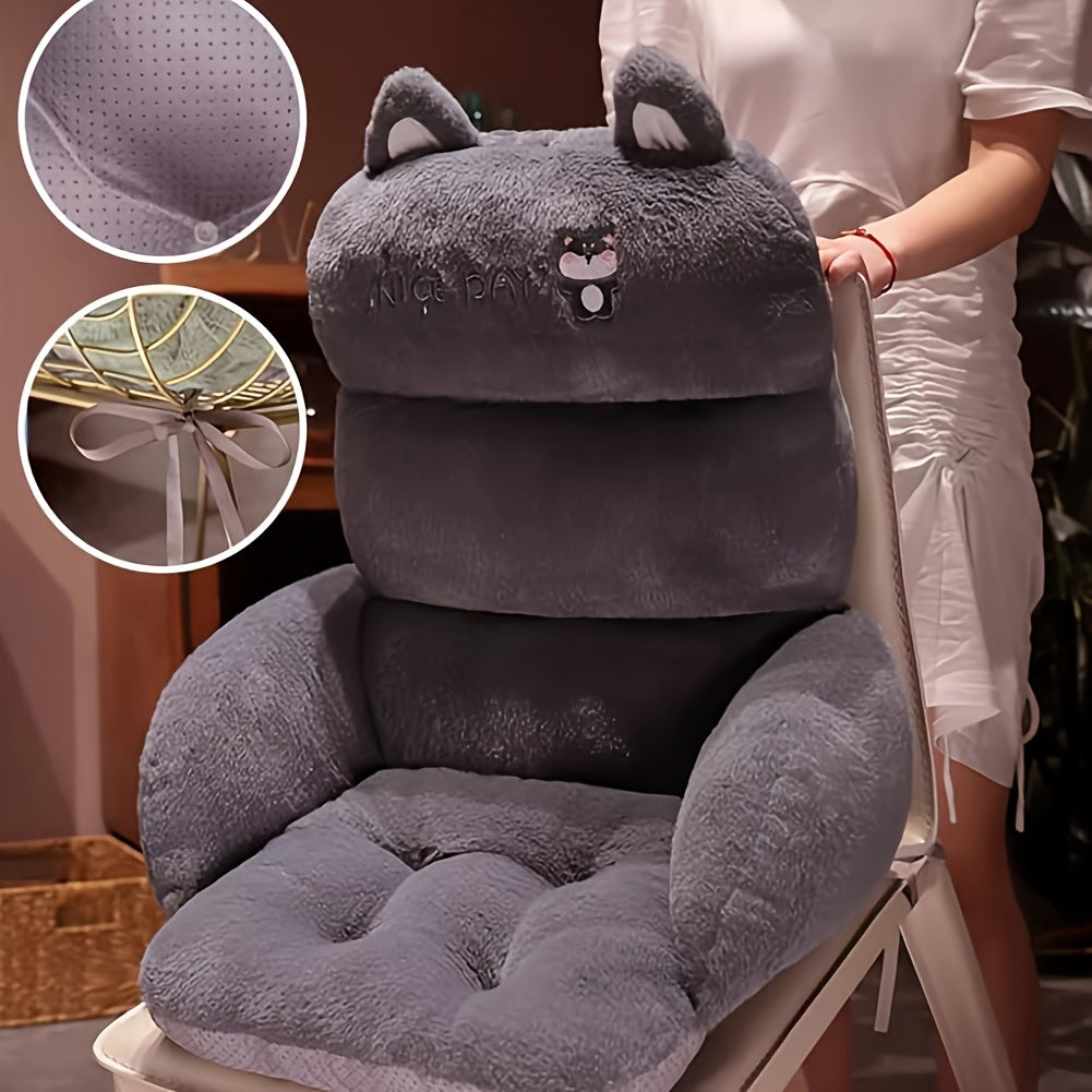 TEMU Cute Husky Plush Seat Cushion - Ergonomic High Back Support, Non-slip Design, Machine Washable Cover. Suitable For Office Chairs, Soft Seat