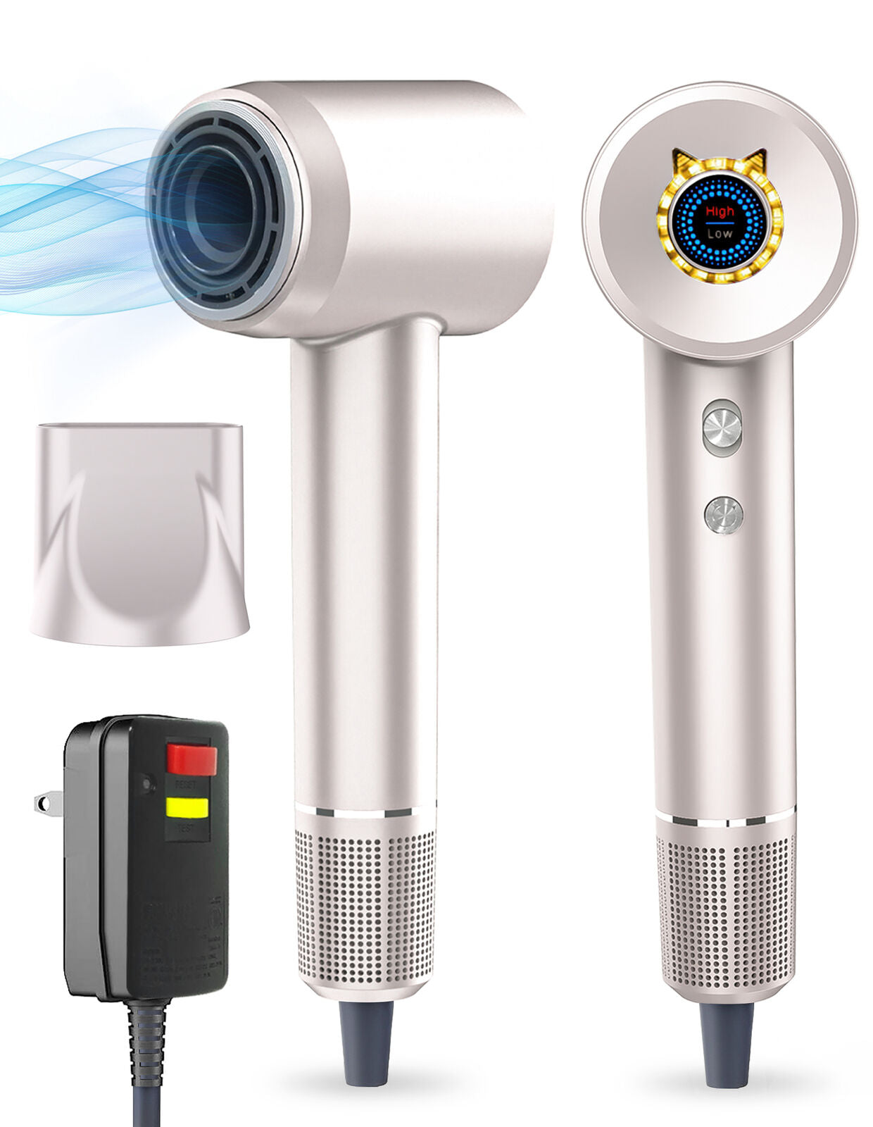 Lonic Hair Dryer High-Speed Low Noise Thermo-Control Hairdryer LED Touchscreen