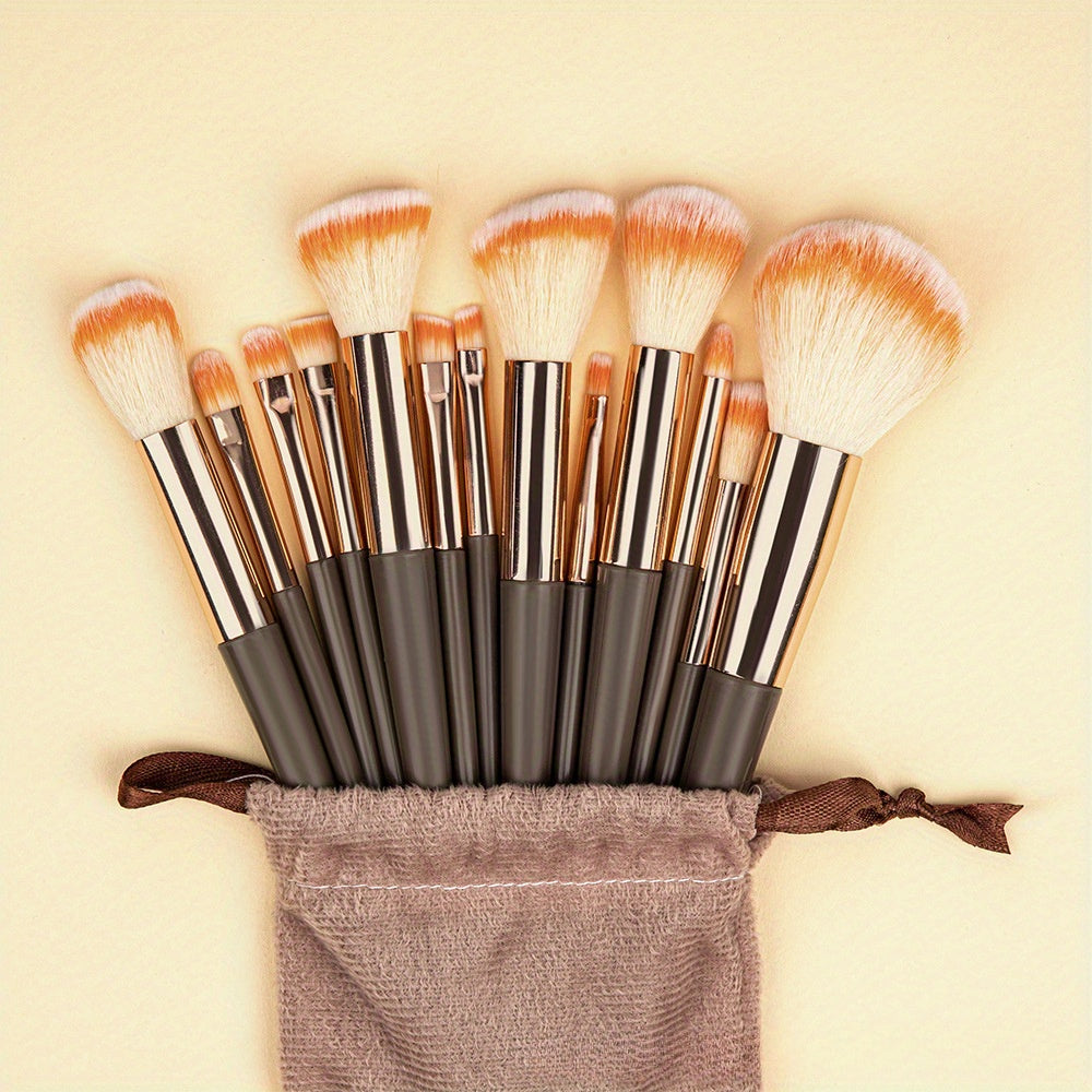 TEMU 13pcs Luxury Oval Makeup Brush Set With Soft Nylon Bristles, Unscented, Abs Handle, For Normal Skin - Includes Travel Bag, Eyeshadow Kabuki