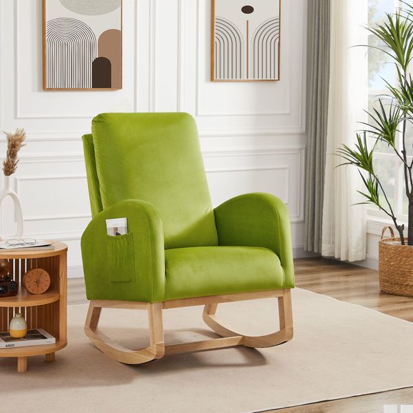 Living Furniture Room Rocking Chair Mid-Century Modern Armchair Upholstered Tall Back Accent Glider Rocker Green Drop Delivery Home G Dhjo1