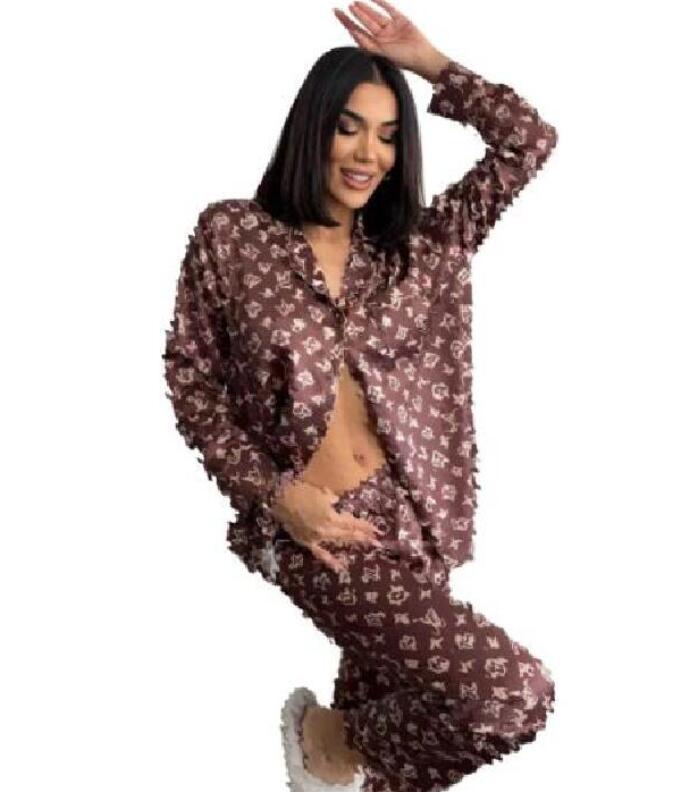 luxurious Underwear Pajamas women&#039;s ice silk sleepwear two-piece set luxurious long pants long sleeved home outfit with headband