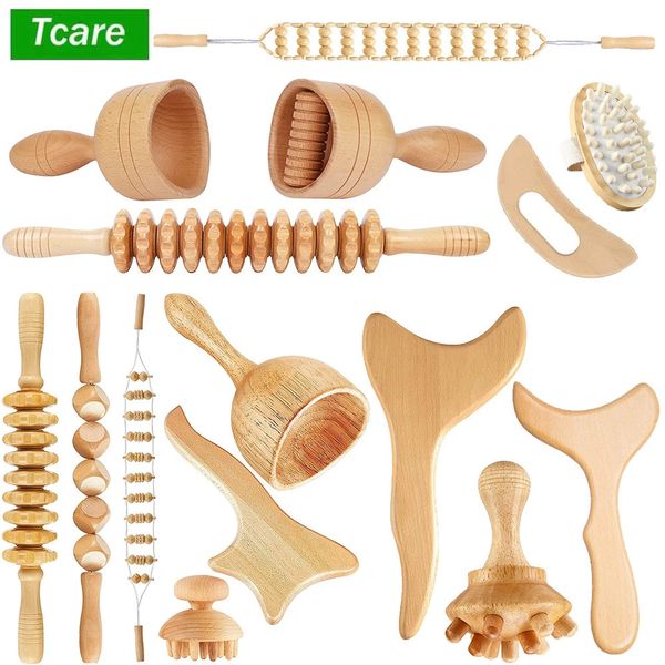 Tcare 1 Set Wooden Body Massage Tool Reflexology Acupuncture Thai Massage Rollers Therapy Meridians Scrap Lymphatic Health Care 240312