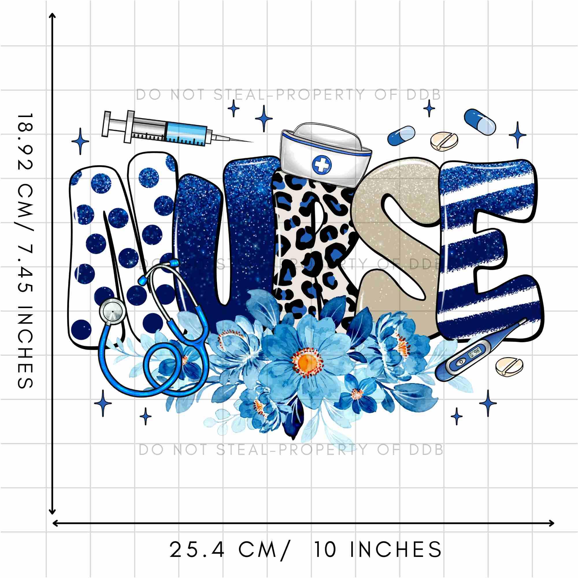 TEMU Nurse Life Blue Floral Nurse Heat Transfer - Direct To Film Transfer Dtf For T-shirts, Bags & Fabric Decor, Washable And Long-lasting Iron-on