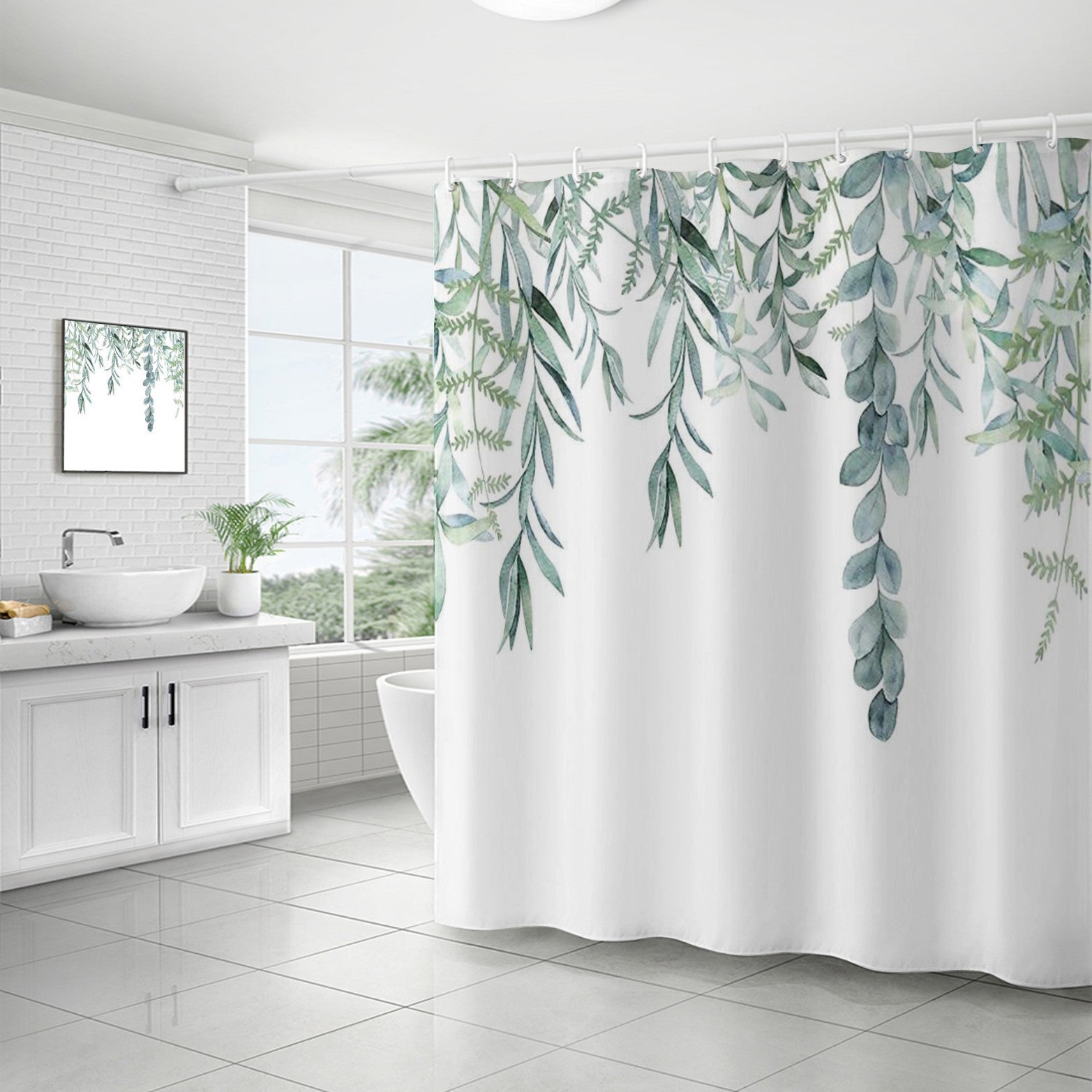 YL-37139 digital shower curtain cross-border plant flower waterproof polyester bathroom four-piece set dry and wet separation moisture-proof