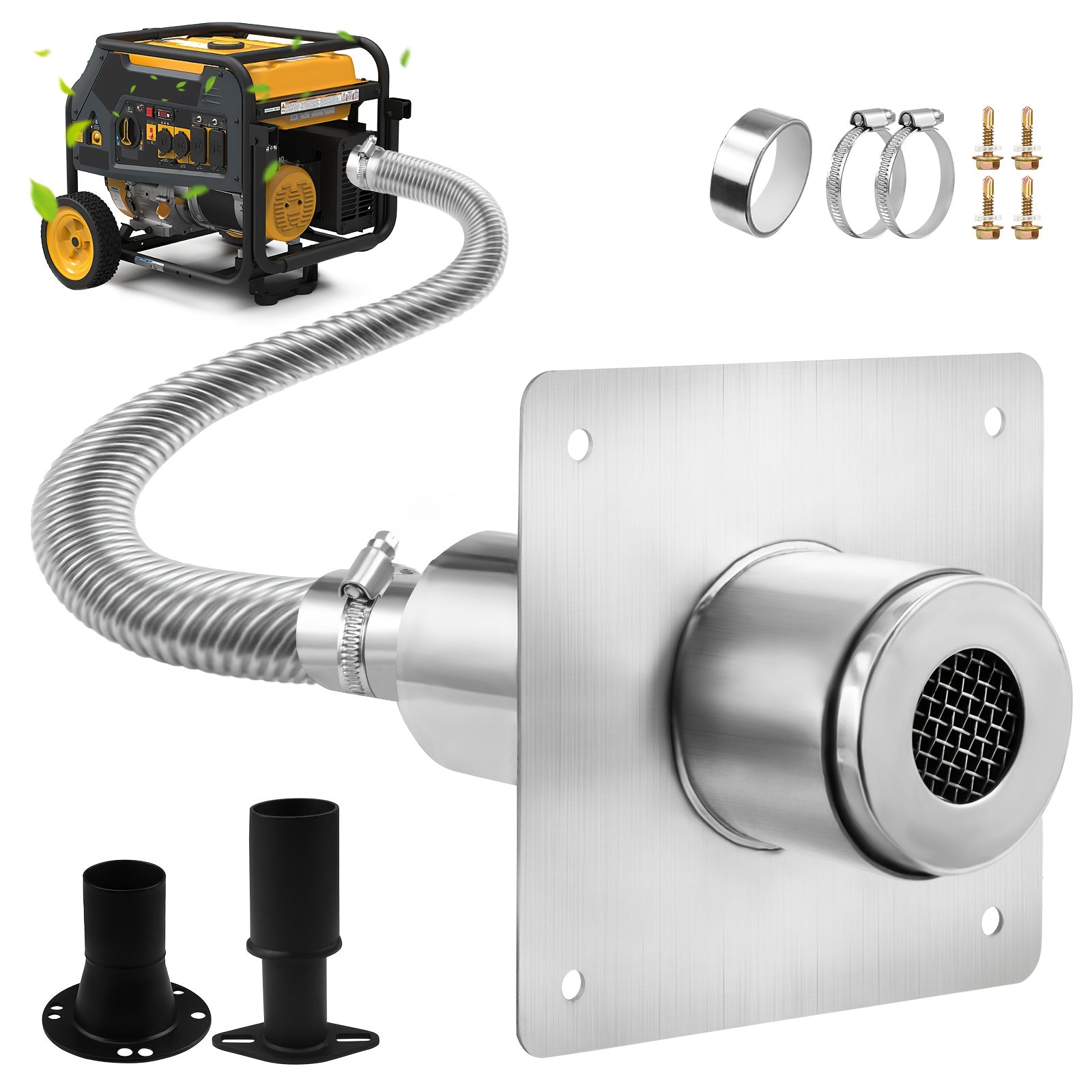 TEMU 2025 Upgraded Generator Exhaust Kit Stainless Steel Muffler With Insulated Through-wall Mounting Plate - Universal Adapters For Most Portable
