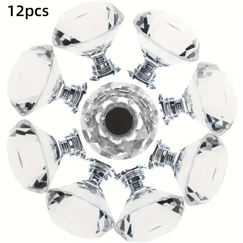 TEMU 12pcs Elegant Plastic Cabinet Knobs - Polished, Diamond-like Drawer Pulls For Dressers & Wardrobes - Fit, No Wiring Required