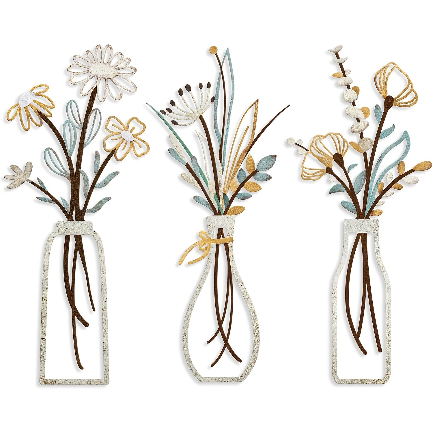 TEMU 3pcs Metal Flowers - Rustic Farmhouse Decor Beige Minimalist Flower Wall Decors For Living Room Bathroom Bedroom Dining Room-housewarming Gifts