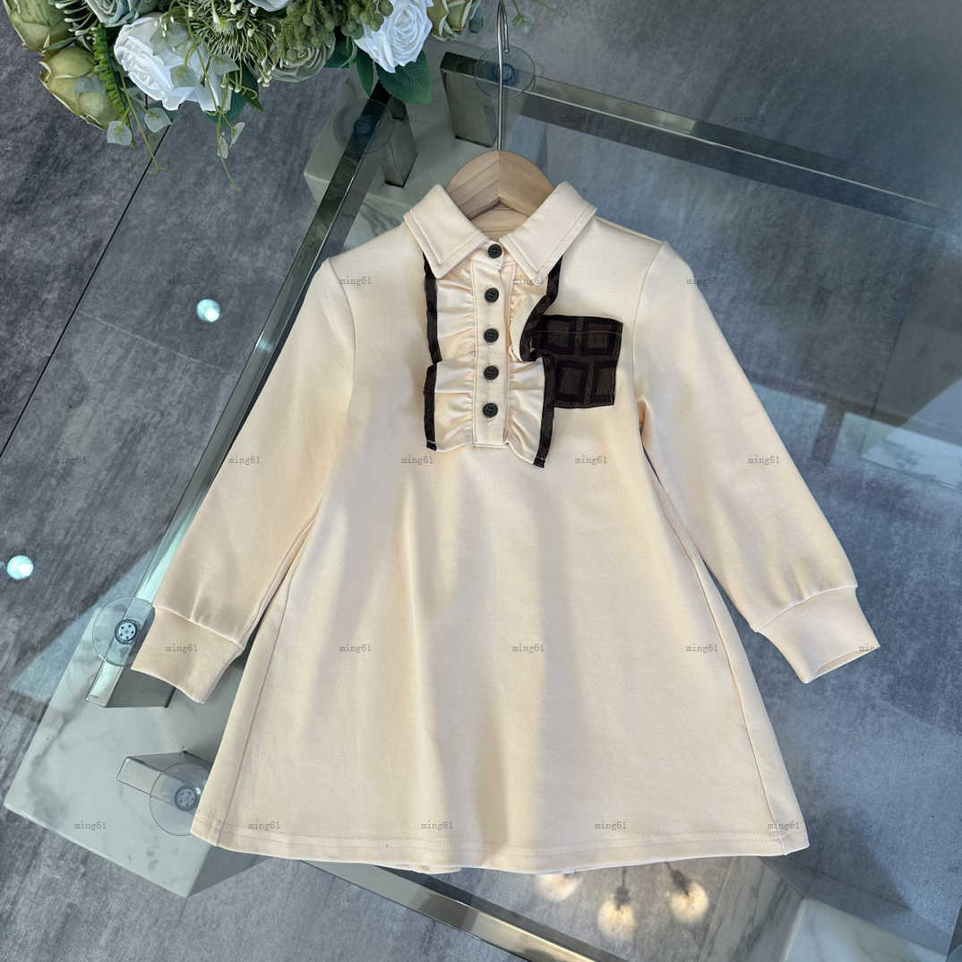 Brand girls dress Pocket decoration kids skirt Long sleeved collar dresses logo printing dresss High quality shirt skirt Baby Clothes