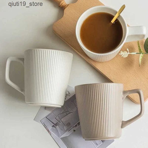 Mugs 500ML Nordic Style Ceramics Mug Solid Color Striped Coffee Mug Juice Milk Water Cup Household Office Pratical Drink Ware J241204