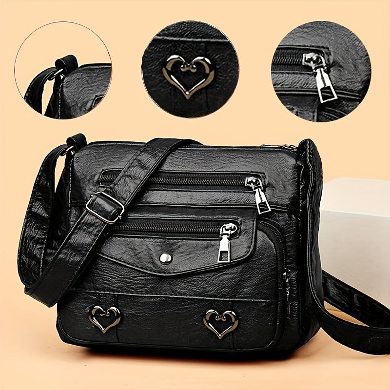 TEMU Nuevo Bolso Bandolera de Estilo OLD Fashion para Mujer con Adornos de , Bolso de Suave, Múltiples Cremalleras y Bolsillos, Gran Capacidad -