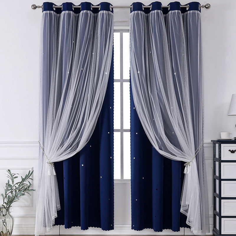 YL-36552 specializes in lace double-layer hollow star finished blackout curtain wholesale curtain