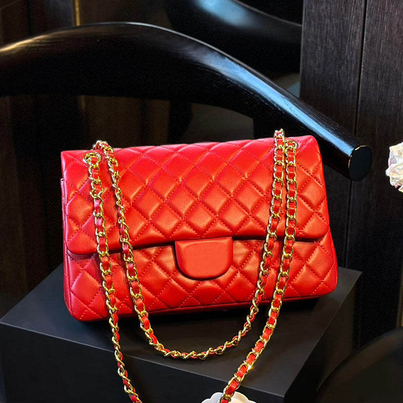 26cm Women Designer Shoulder Classic Double Flap Bag Multi Colors Purple Tote Lambskin Leather Golden Metal Hardware Matelasse Chain Handbag Cross B