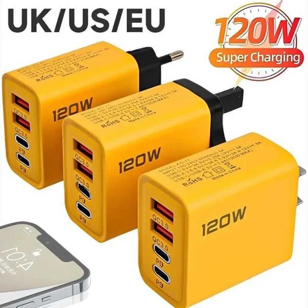 120W Fast Charging 4 Ports Mobile Phone Charger QC3.0 USB Type C Chargers Dual PD Wall Adapter EU-US-UK Plug for 15XJ250207