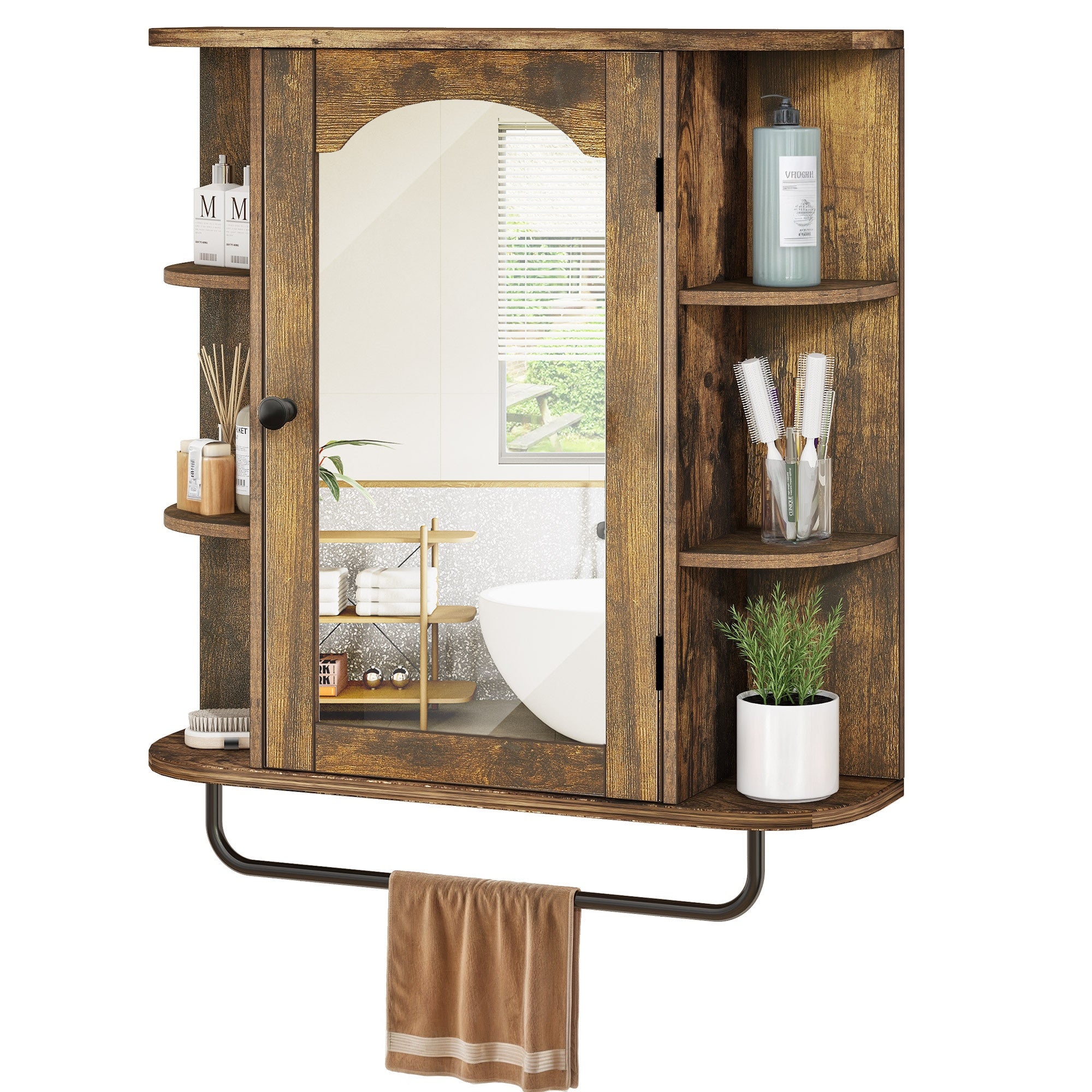 TEMU Sablyme Wall Mounted Storage Cabinet With Mirror, Open Storage Shelves, Removable Hidden Shelf With Door, Bathroom Medicine Cabinet, Wall