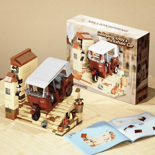 Model Building Kits Indiana Jones Movie Jones Galloping Ricksh Car Building Blocks Kits MOC Tricycle Car Brick Model Children Gifts Toy for