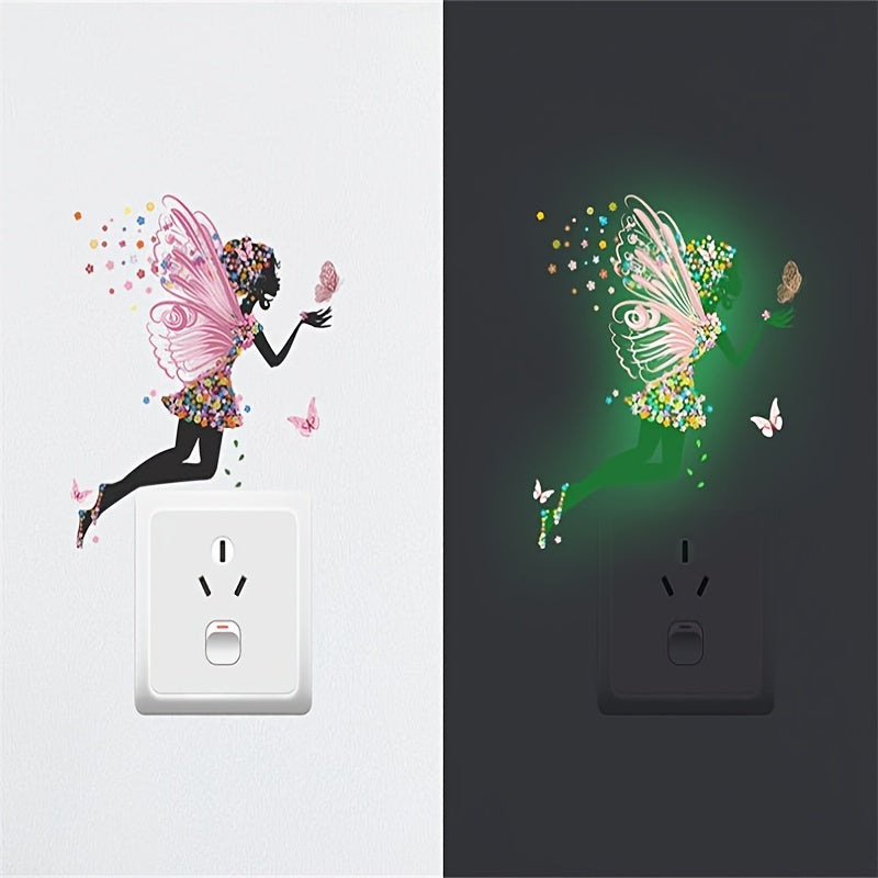 TEMU -the-dark & Fairy Wall Decals For Girls' Bedroom - Diy Fluorescent Switch Stickers, Removable Matte , Self-adhesive, Hair, Design, Teen Girls'