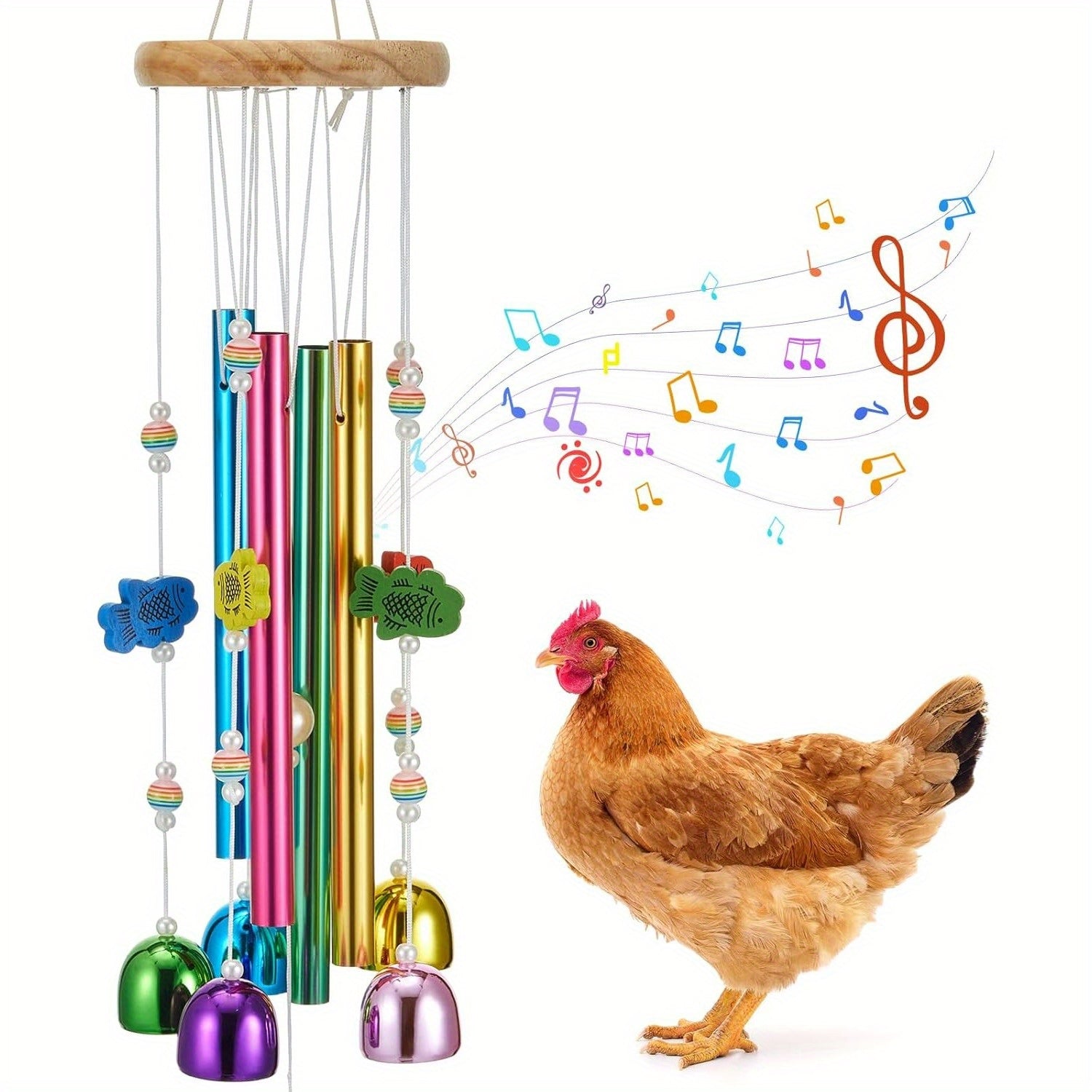 TEMU Colored Chicken Wind Chimes And Chew Toys For Coops – Decorations, Parakeet Activities, And Garden Ornaments | Safe And For Birds