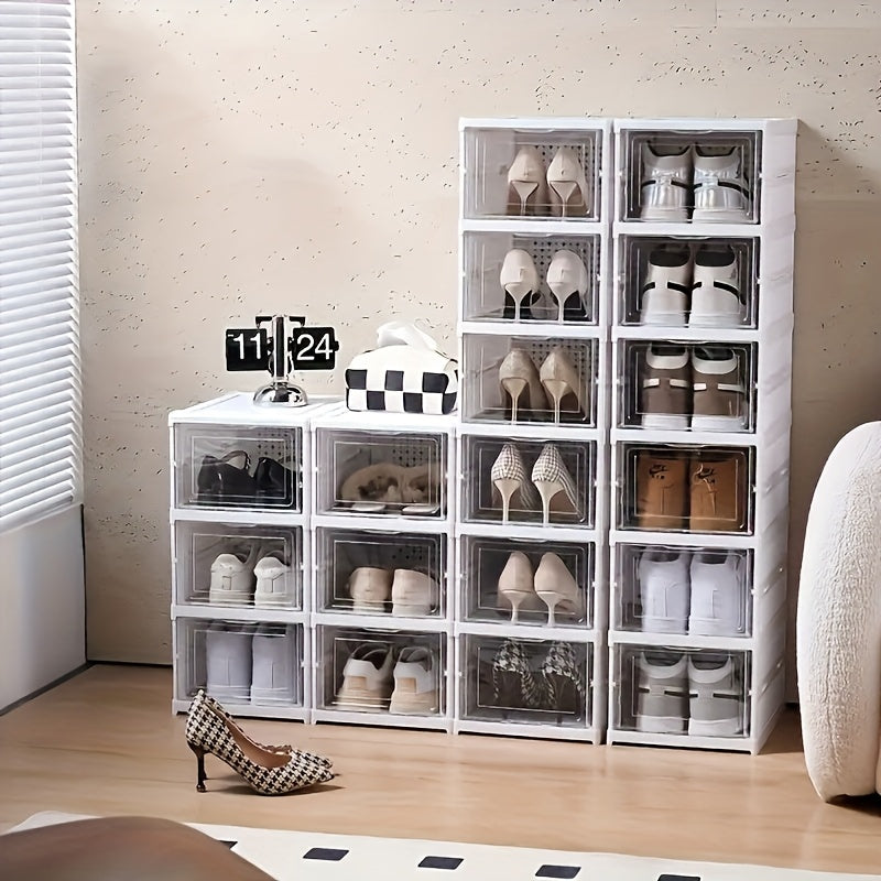 TEMU 6-layer Folding Shoe Box Shoe Storage Boxes Organizers Clear Plastic Stackable 6 Pack, Shoe Rack & Holder Substitute, Sneaker Containers, Toy