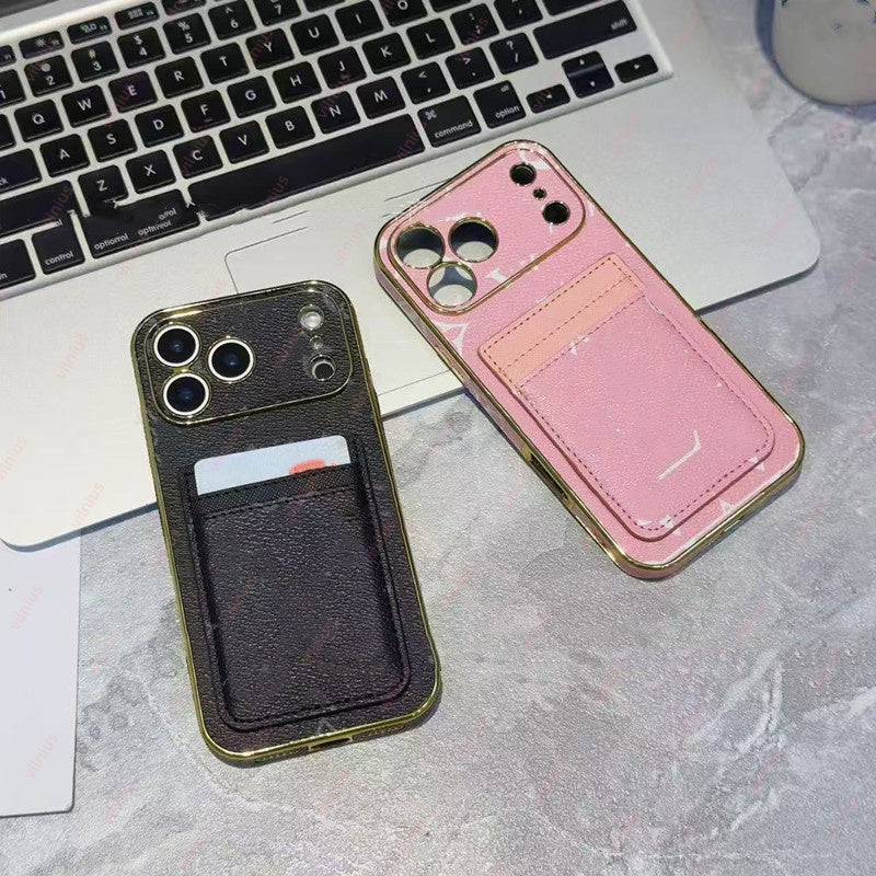 Luxury Leather iPhone Case for iPhone 17 Pro Max 17 16 Pro 15 Pro Max 14 13 12 Designer Phone Case Card Holder for Women Men Excellent Shockproof Sl