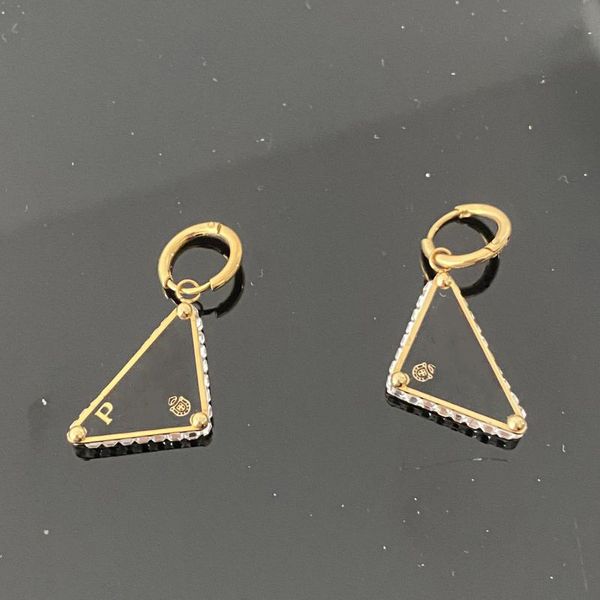Gold Silver Color Luxury Hoops Earrings Drop Black Oil Triangle Trendy Earrings With Diamonds Stainless Steel Fashion Earrings For Women