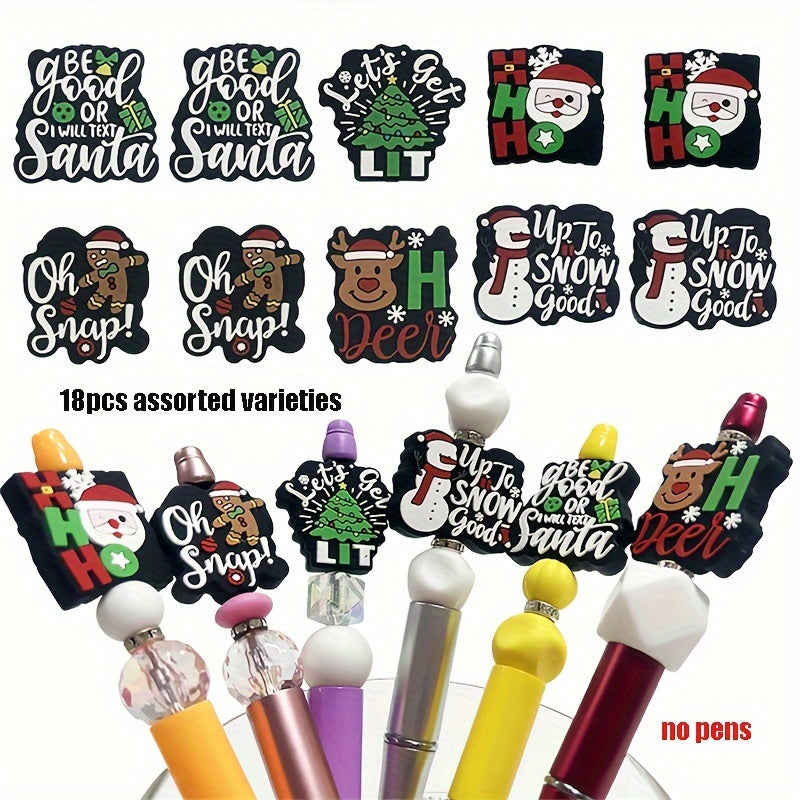 TEMU 18pcs Creative Christmas Focal Beads Christmas Characters Silicone Beads For Pens Keychain Making Necklace Bracelet Lanyard Making Accessories
