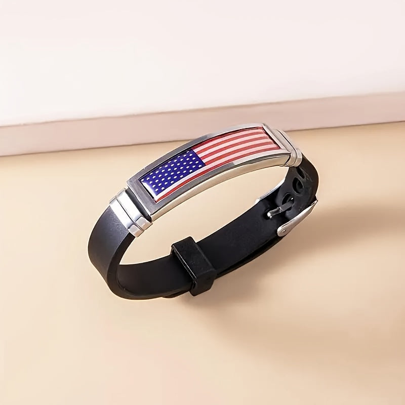 TEMU 1phionable American Flag Bracelet For Men And Womendurable Stainless Steel Designc Fas, Jewelry, Casual Attire, Modern Patriotic Design, Trendy