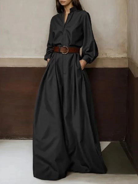 Lemongor Office Ladies High Waisted Wide Leg Jumpsuits Fashion Solid Color Long Sleeves Loose One Piece Suits No Belt 250114