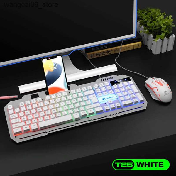 Keyboards T25 Wired Keyboard Mouse Set LED Luminous E-sports Desktop Computer Laptop Office Imitation Mechanical Tactile Game Keyboards J241