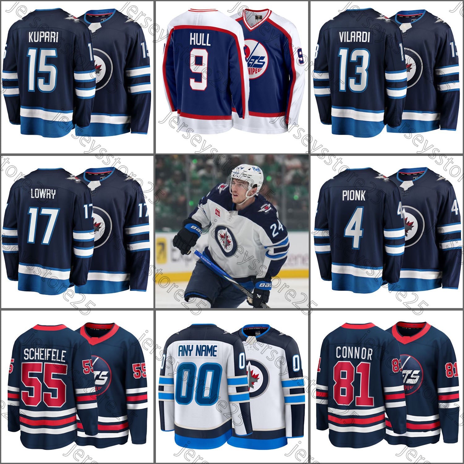 Mark Scheifele hockey jersey Connor Hellebuyck Kyle Connor Jonathan Toews Neal Pionk Morgan Barron Gustav Nyquist Gabriel Vilardi Colin Miller Jetss
