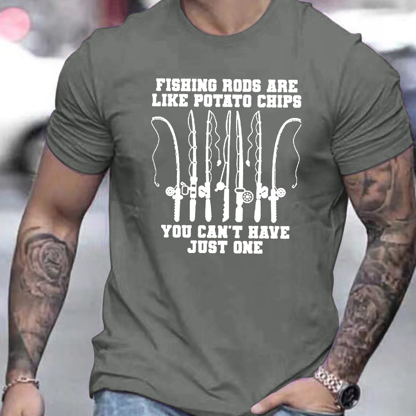 TEMU Fishing Theme Print Tee For Men, Casual Crew Neck Short Sleeve T-shirt, Comfy And Breathable Top For Summer