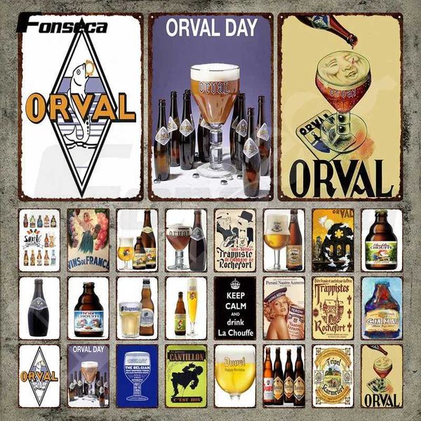 Beer Metal Sign Orval LA CHOUFFE and Trappiste Rochefort Vintage Tin Sign Plate Iron Painting Wall Stickers for Bar Pub Decor Y240803