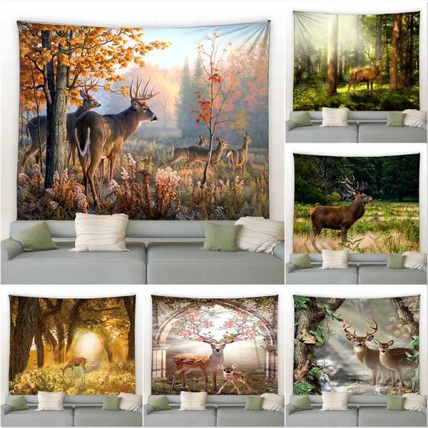 Tapestries Home decoration autumn forest wildlife deer nature landscape background wall hanging curtain blanket elk tapestry 230x180cm