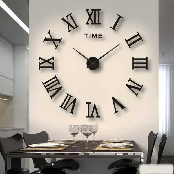 3D Acrylic Digital Wall Clock Roman Numerals Design Mirror Wall Clock Fashion Large Round Wall Clock DIY Self Adhesive ClocksXJ240814