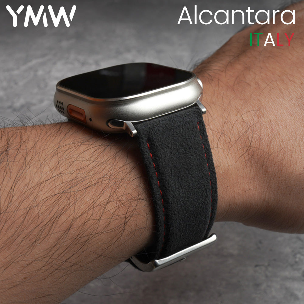 YMW ALCANTARA Strap for Apple Watch Band Ultra 2 49mm 45mm 44mm 41mm Suede Leather Smartwatch Accessories for iWatch s9 8 7 6 SE