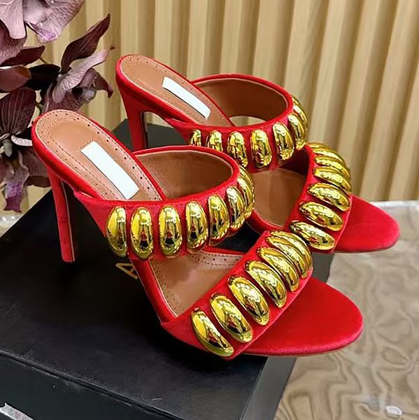 designer shoes TRIBAL VELVET MULES Casual & Sophisticated Summer Sandals for Ladies fillister head Stiletto Heel Dress shoes 10cm Women Fash