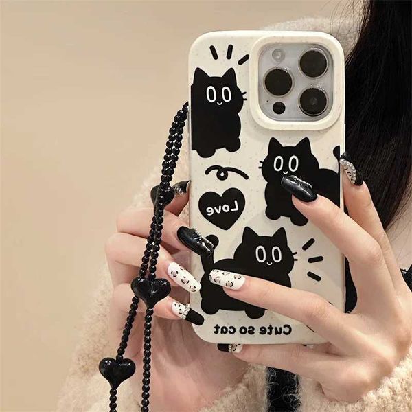 New Arrival Cartoon black cat phone case suitable for iPhone 15 phone case iPhone 13 11 12 14 16 Pro Max XR XS 7 8 Plus SE straw soft silico