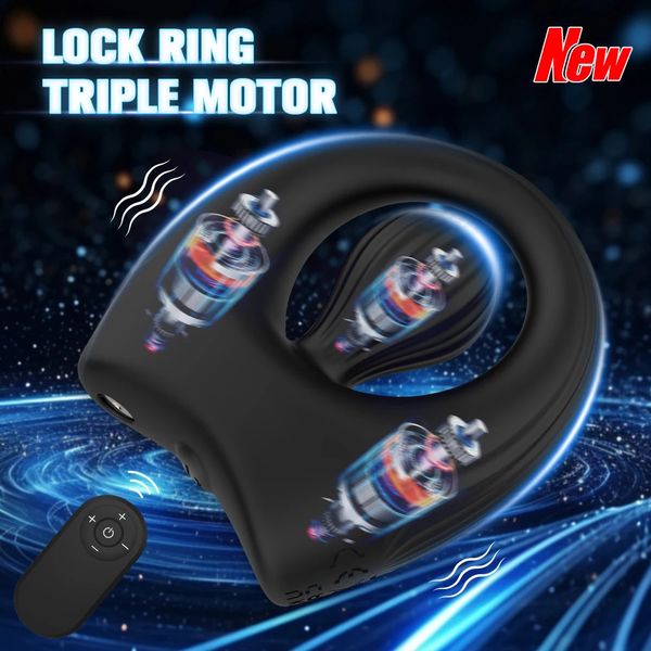 Vibrating Penis Rings Triple Motors Lock Ring Remote Control Vibrator 10 Vibration Modes Enhanced Erection Adult Erotic Toys 241120