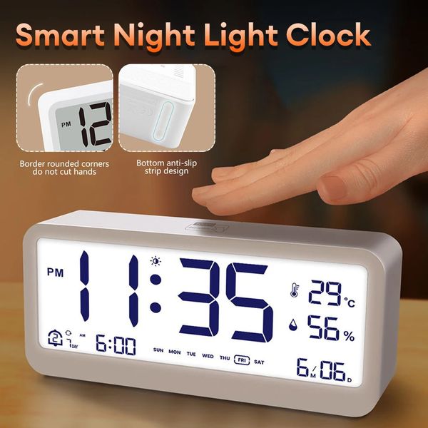 LCD intelligent alarm clock digital display electronic alarm clock temperature and humidity calendar display bedroom desktop clock 241212
