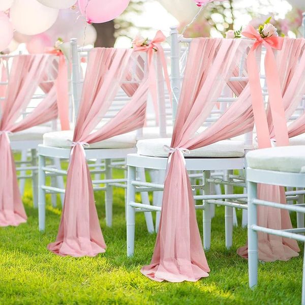 Light Pink Chiffon Chair Sashes 10 Pieces 17X250cm for Weddings Ceremony Aisle Chairs Banquet Shower Birthday Parties Decor 250210