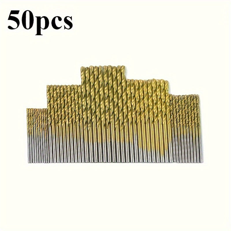TEMU 50pcs Coated Steel Drill Set With Hexagonal Shaft Straight Round Shaft Fried Dough Twists Drills Of Sizes