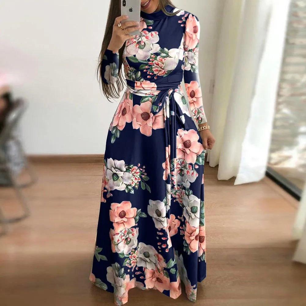 Women&#039;s Floral Print Summer Dress - 2025 New Boho A-Line Swing Dress with Short Sleeves, High Waist Flowy Maxi Dress for Beach &