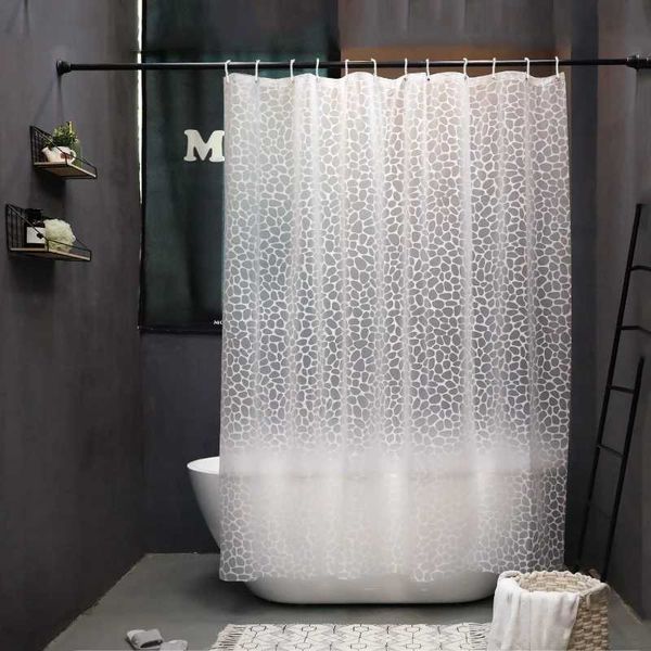 Waterproof Shower Curtain EVA Mildew Proof Bathroom Curtains 3D Cobblestone Translucent Bathtub Partition Curtains With Hooks M240824
