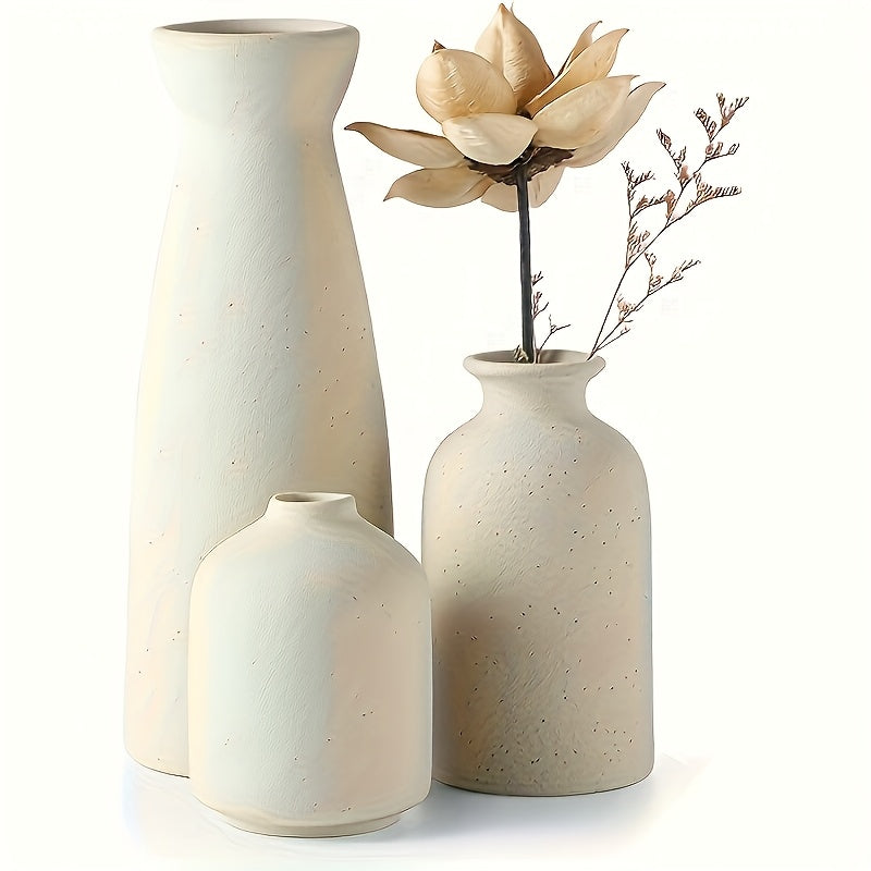 TEMU 3 Piece Bohemian Ceramic Vase Set - Matte, Geometric And For Decor |perfect For Living Rooms, , Bookshelves, Tv Cabinet Displays, Vases Home
