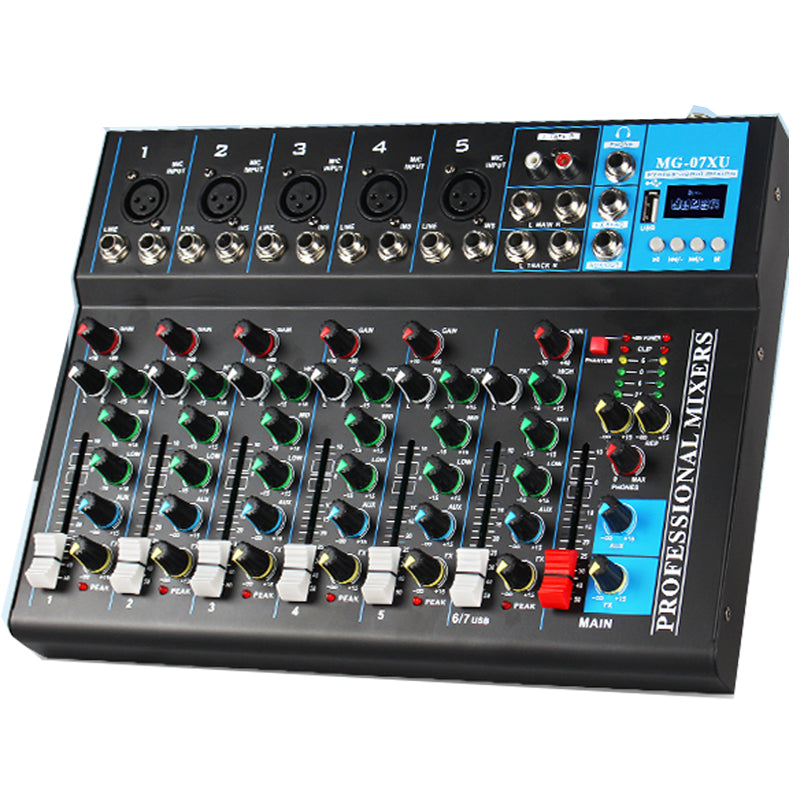 Professional Digital 7 Channels Audio Mixer Electronics mixing console for DJ Speaker Stage Studio System Recording Karaoke Player Singing Computer