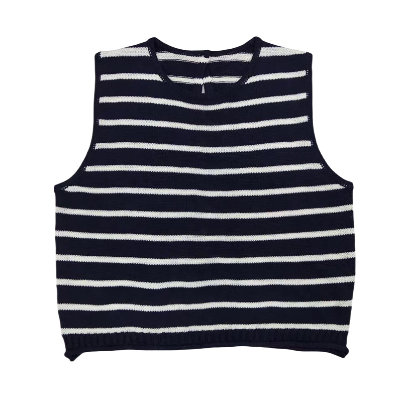 Women&#039;s Hollow - Out Crew Neck Sleeveless Knitted Vest, Short Style with Button Decor, Outerwear Top for Daily Casual-1704