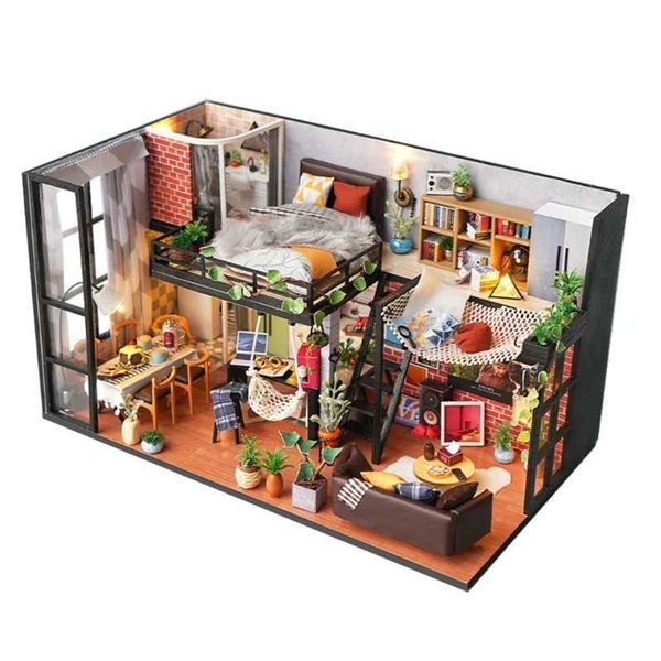 ArchitectureDIY House DIY Miniature Kits Dollhouses with Furniture Led Lights Mini House with Dust Cover Handmade Toy for Girls Gifts IdeaJ