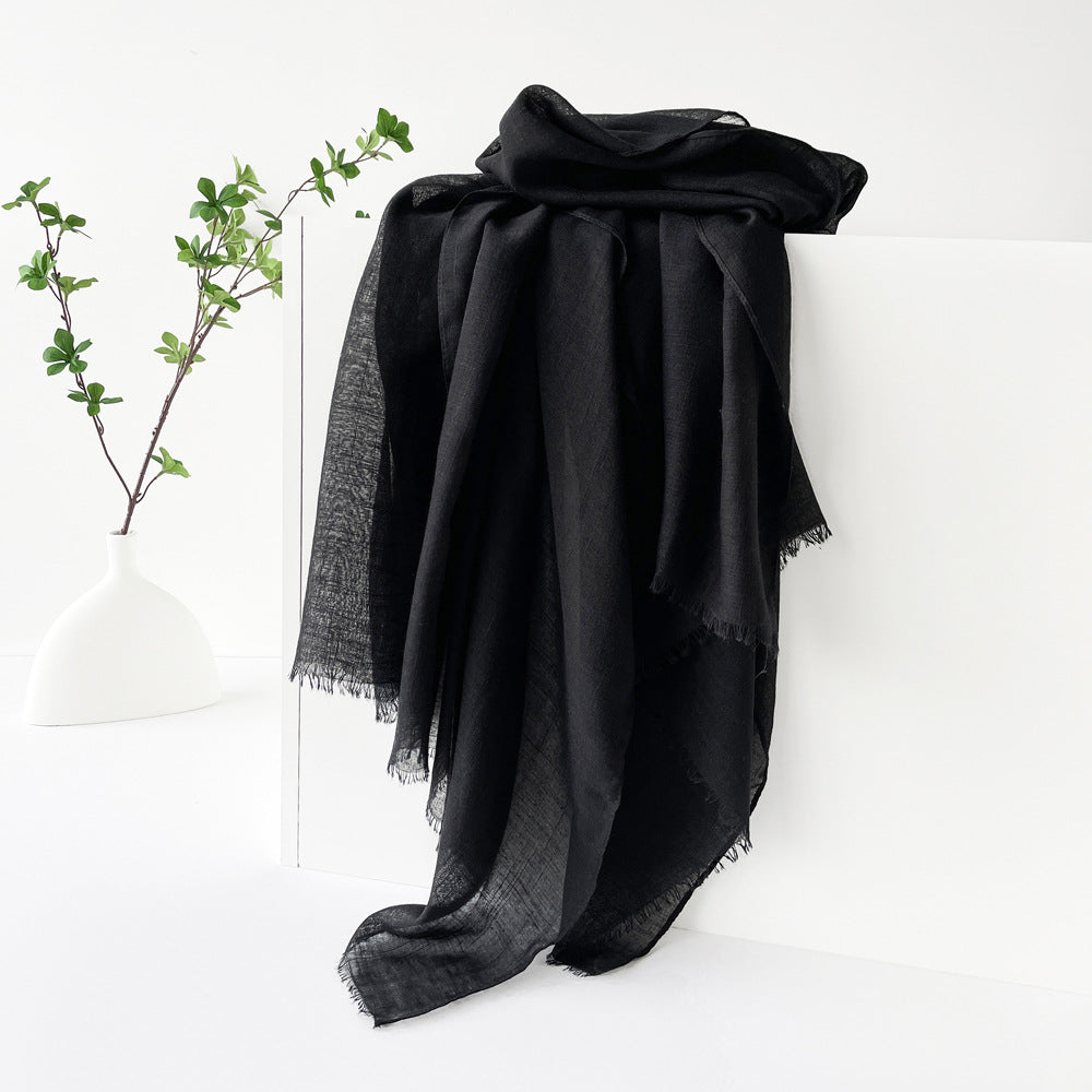 K833 Carefully selected summer cotton and linen scarves pure color simple sunscreen shawls cross-border women&#039;s high-grade silk scarves and hea