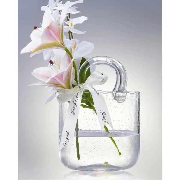 Vases Purse with Fish Bowl Handbag Shape Flower vase - for Home Dcor enterpiece Events Office Garden Wedding (Transparent) J240515