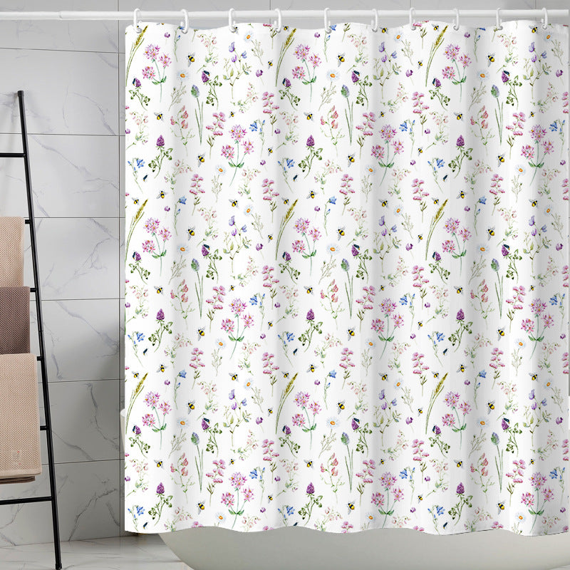 YL-37235 digital shower curtain cross-border plant flower waterproof polyester bathroom four-piece set dry and wet separation moisture-proof