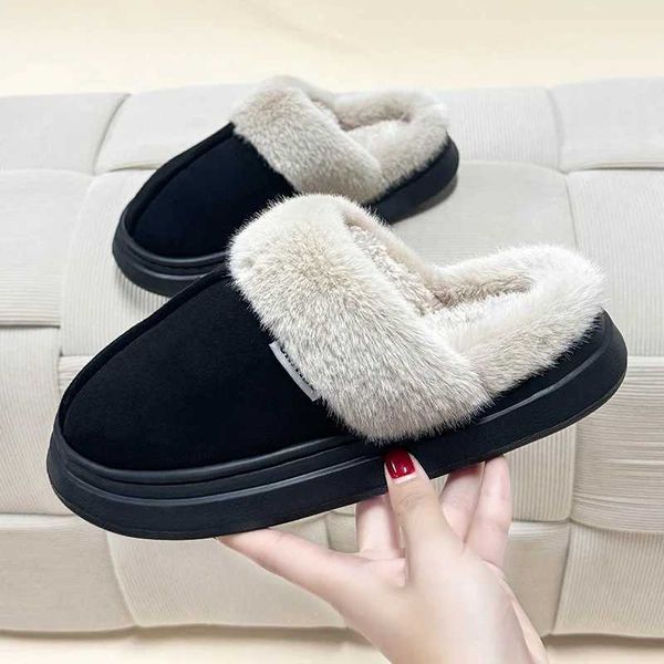 Slippers de inverno e outono Moda de algodão quente para mulheres Pluxus e lã Home Indoor Aparência High Anti Slip Fashion Home Shoes Q24112
